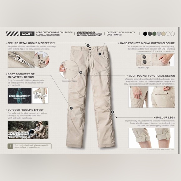 NEW CQR Women's Hiking Pants, Quick Dry Stretch UPF 50+ Sun Protective - Sz 12 - Picture 3 of 10